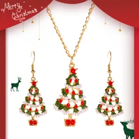 fashion multicolor cartoon jewellery cute dripping oil christmas tree for women earrings necklace set girlfriend christmas gift