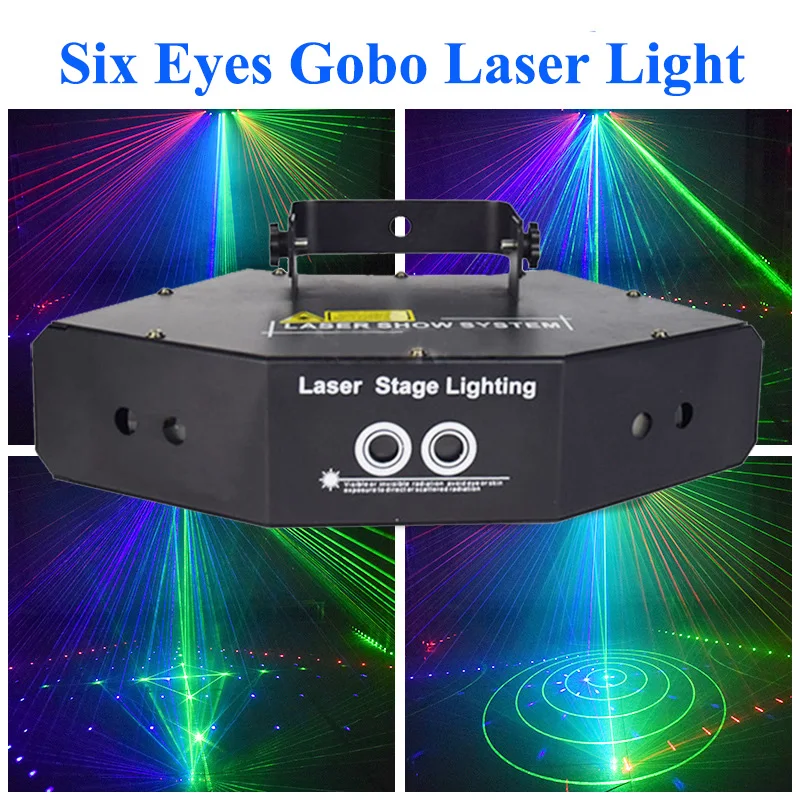 2023 New DJ Disco Stage Laser Projector Six Eyes RGB Light DMX Sound Activated Patterns Effects Scanner Xmas Home Dance Party