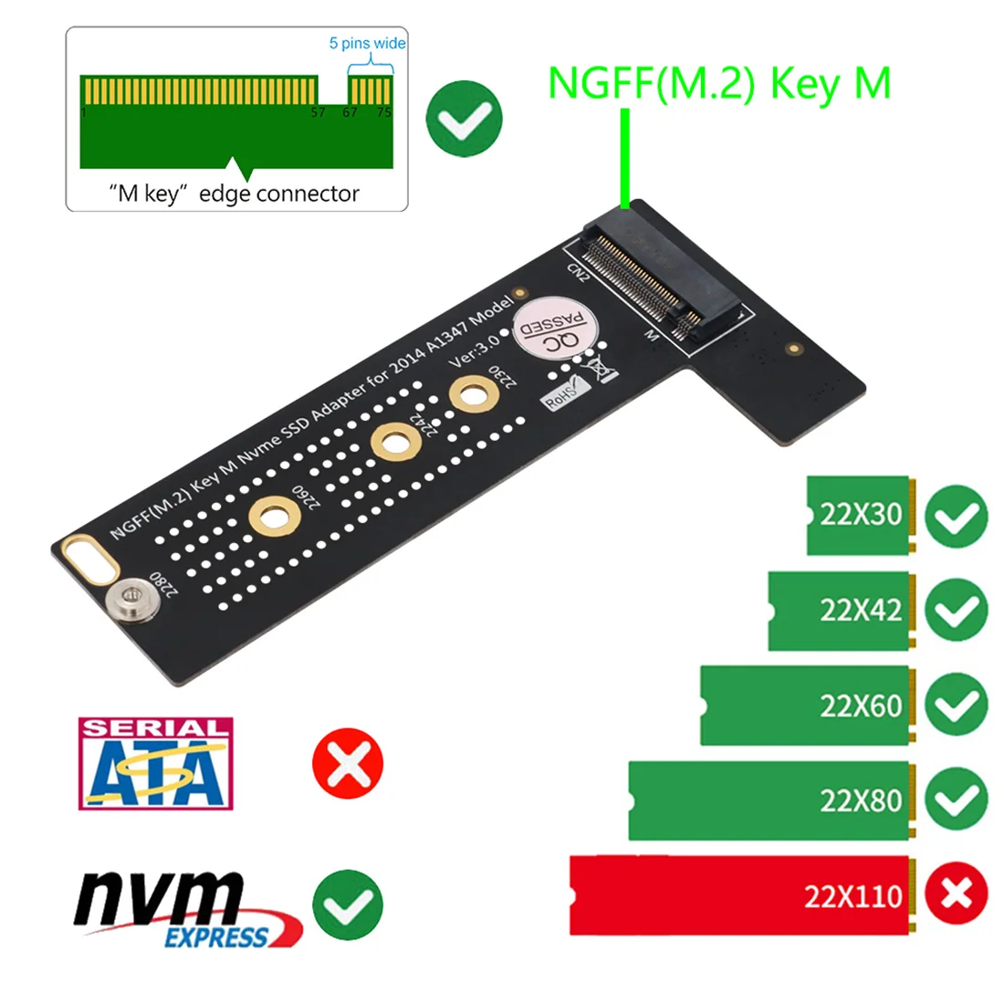 Адаптер для SSD-конвертера с M-Key 2014 MacBook Mini A1347 MEGEN2 MEGEM2 MEGEQ2 NVME SSD | Компьютеры и офис