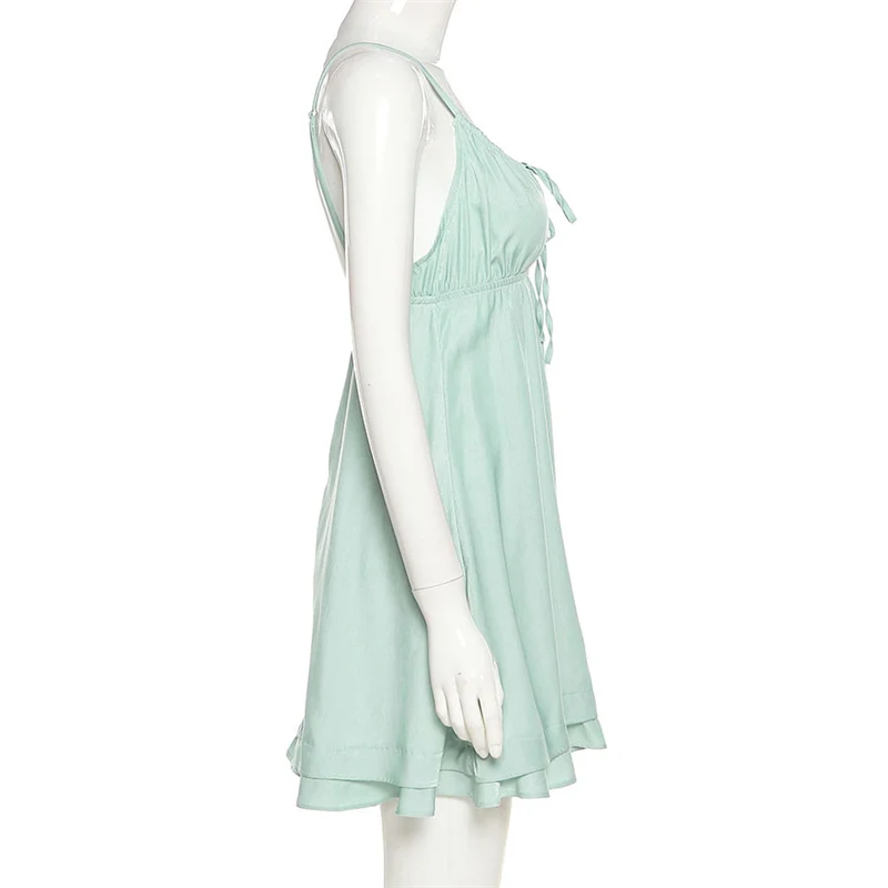 

KAISENDZ 2021 New Summer Women Dress Spaghetti Strap V-neck Ruffles Mini Women Dress Casual Fashion Backless Sexy Women Dress