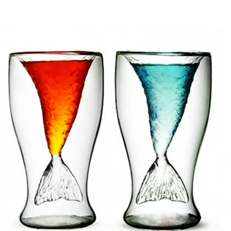Креативная стеклянная чашка русалки двойной бокал для вина виски бренди водки
