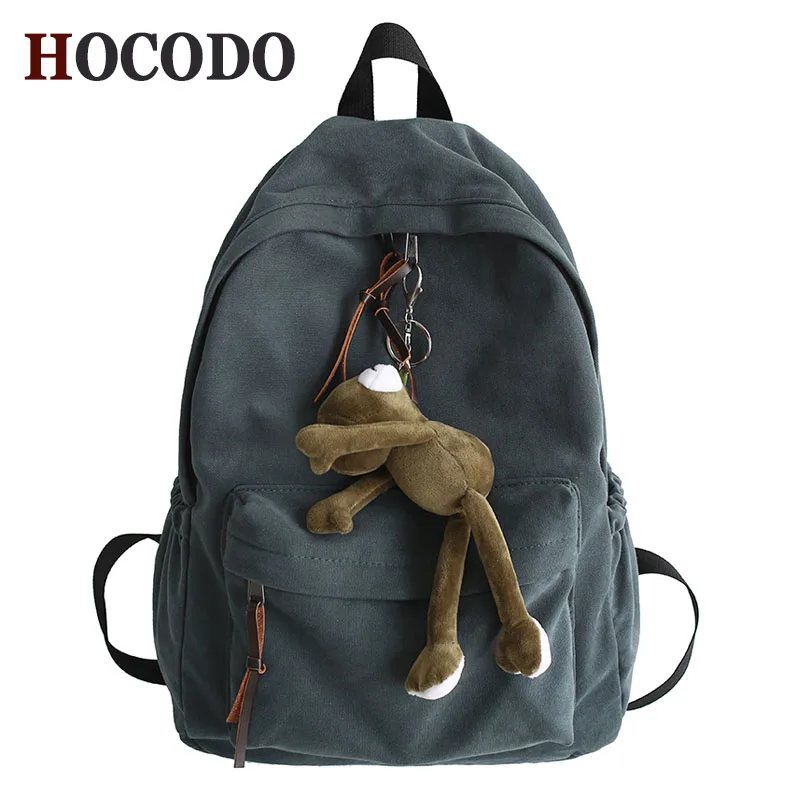 

HOCODO Solid Color Classics Women's Backpack Female Casual Fashion Pendant Backpack Simple Shoulder Backpack For Teenager Girls