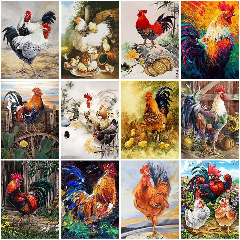 

DIY 5D Diamond Painting Chickens Diamond Embroidery Animal Cross Stitch Full Round Drill Oil Painting Manual Art GiftHome Decor
