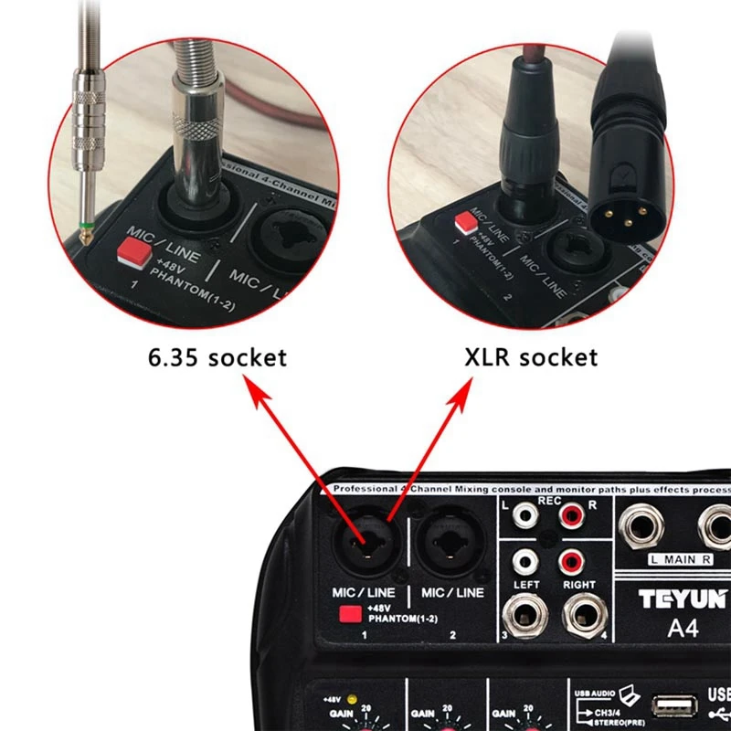 

Teyun 4-Channel Mixer Outdoor Conference Audio USB Bluetooth Reverb Audio Microphone K Song Live with Sound Card