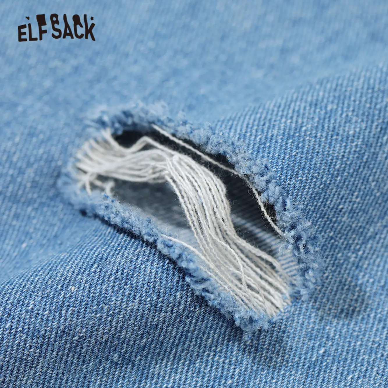 Elfsack Однотонные голубые Высокая Талия пoтёртый Повседневное Джинсы женские 2020