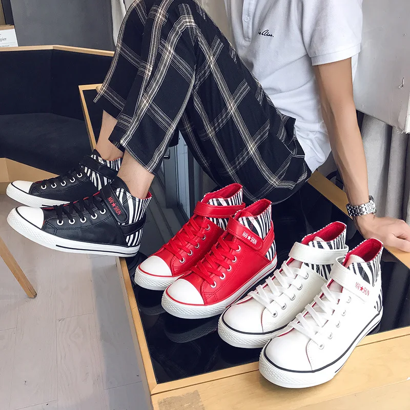 New Men High Top Canvas Shoes Lace-up Sneakers Spring Summer Stylish Adult Male Skate Footwear Student Anti-skid Casual | Обувь