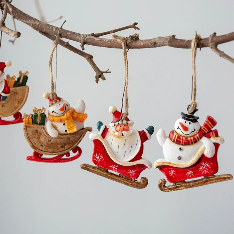 

Christmas Tree Ornaments Snowman Santa Hanging Pendant Resin Metal Crafts New Year Xmas Decor Home Party Decoration
