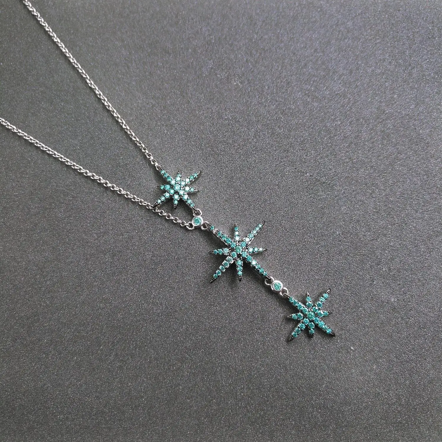 

s925 sterling silver new lake blue three Star necklace six-pointed star earrings earrings Star shape bracelet sweater chain