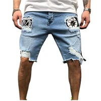 summer new mens stretch short jeans fashion casual slim fit high quality elastic ripped printed denim shorts male brand clothes