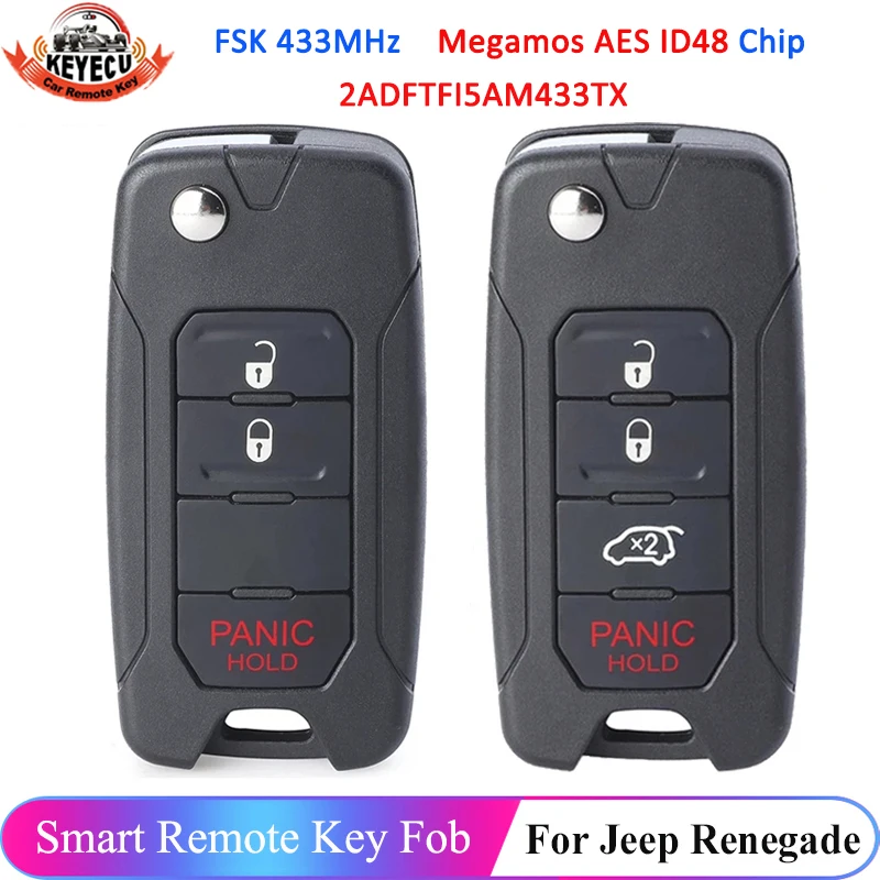 KEYECU 3 4 кнопочный откидной дистанционный смарт-ключ Megamos AES чип 433 92 МГц для Jeep Renegade