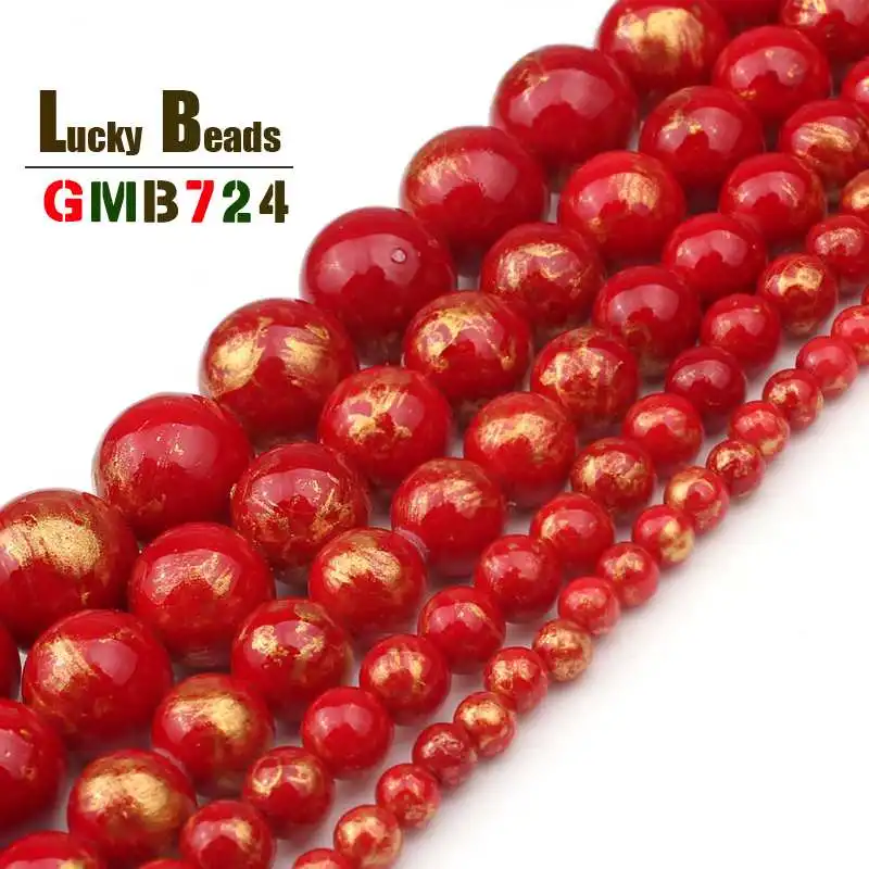 Красные Позолоченные ювелирные изделия нефрит круглые бусины натурального