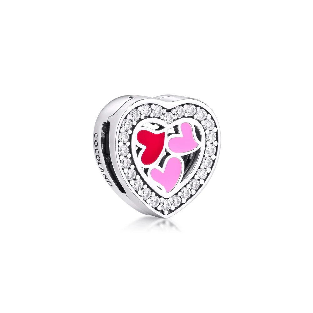 

Hearts of Love Clip Charm Genuine 925 Sterling Silver Beads for Women Jewelry Making DIY Fits Bracelet kralen berloques