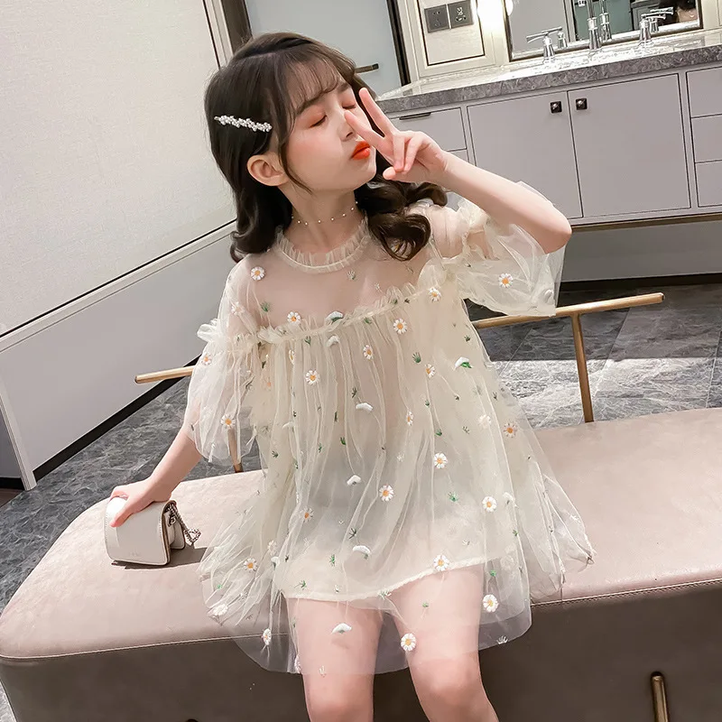 2020 летнее платье для детей и подростков Платье девочек Одежда из сетчатой ткани с