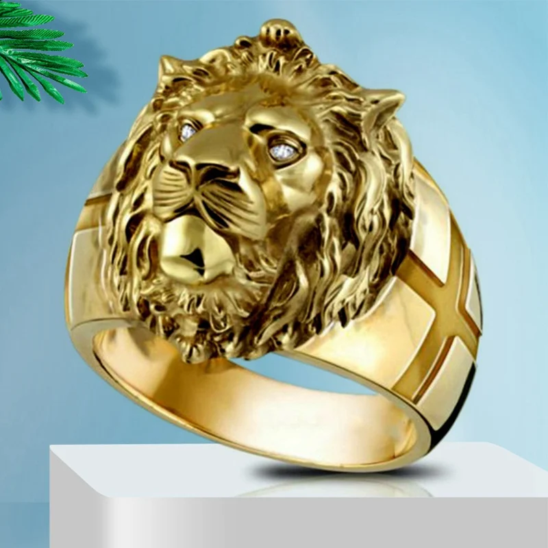 

Golden Lion Head Ring Stainless Steel Cool Boy Band Party Lion Ring Domineering Men's Ring Golden Lion Head Ring Unisex Jewelry