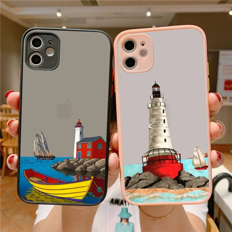 

YNDFCNB Lighthouse Print Bird Seagull Phone Case for iPhone 11 12 13 mini pro XS MAX 8 7 6 6S Plus X 5S SE 2020 XR cover