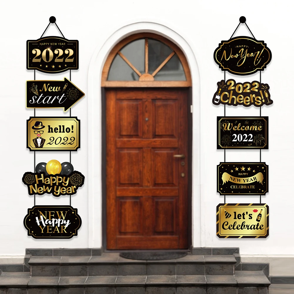 

Золотые новогодвечерние праздничные настенные двери Hello 2022, Висячие баннеры для дверей, фейерверки, украшения для новогодвечерние
