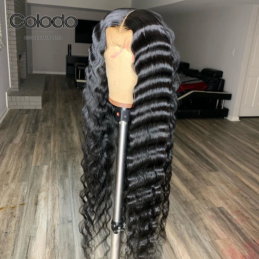 Natural Color COLODO 150% плотность свободная глубокая волна бразильского волос парики человеческих волос красного цвета парики из натуральных волос с Африканской структурой, Синтетические волосы на кружеве блонд парики для Для женщин - Цвет: Natural Color