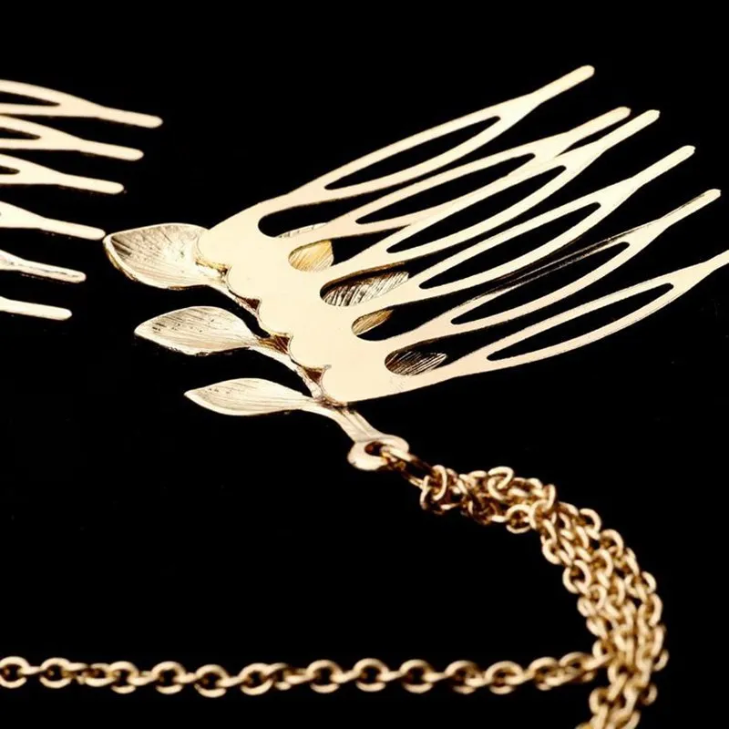 Модный гребень для волос в виде листьев золотого цвета заколка с манжетами и