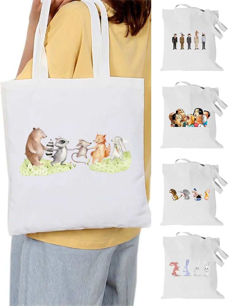 

Women Shopping Bag Foldable Cartoon Pattern Canvas Shoulder Bag Eco Handbag Tote Bag Reusable Grocery Shopper Bags