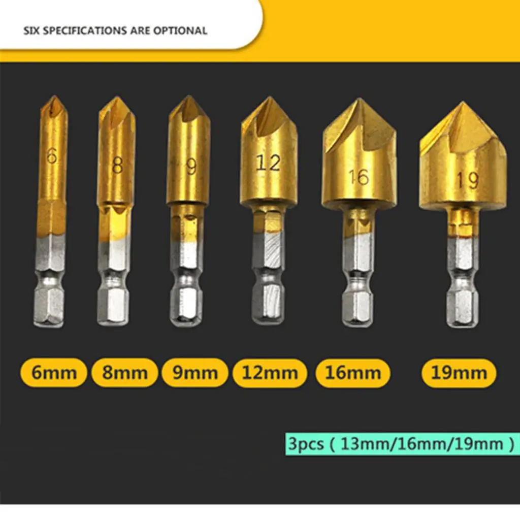 

6pcs Wood Chamfering Countersink Drill Bits Hex 6/8/9/12/16/19mm 82 Degree