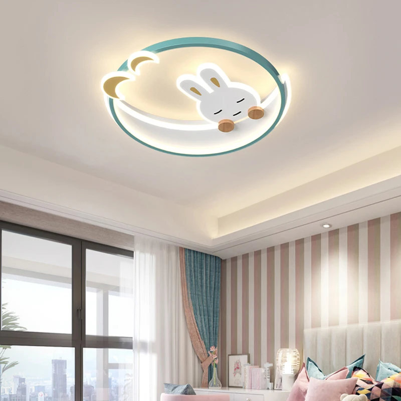 저렴한 만화 소년과 소녀 LED 천장 조명 북유럽 LED 어린이 천장 조명 크리 에이 티브 개성 토끼 침실 책 방 조명