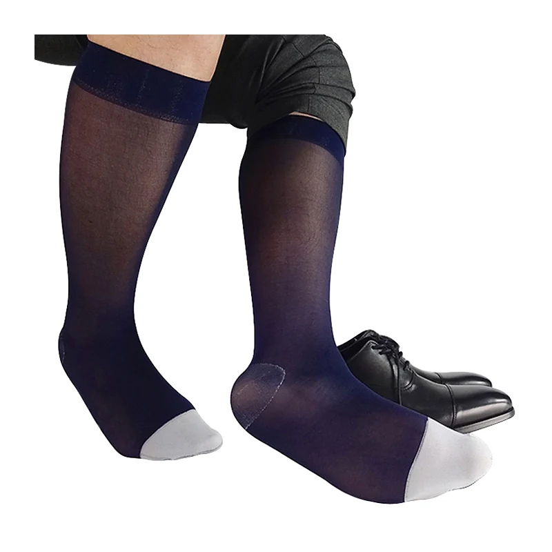 Brand Mens Nylon Silk Socks NewStyle Transparent Thin Sexy Formal Male Gay Socks Navy Sheer Socks Man Dress Suit Socks