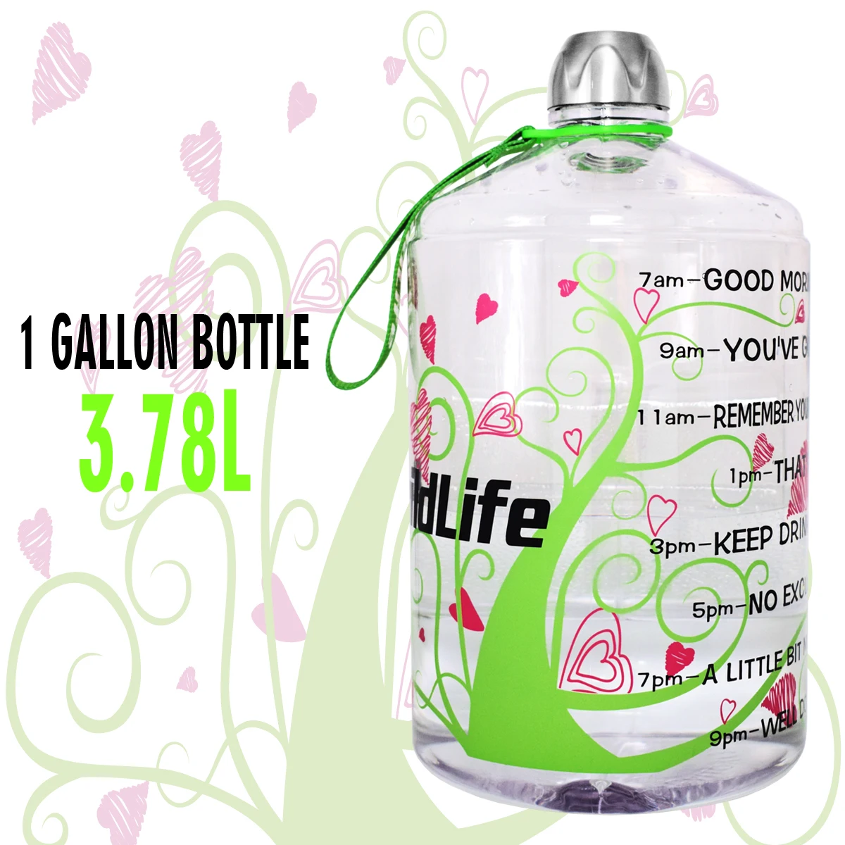 Love Tree Bottle Quifit 128 унций 64 унции 32 унции 1 галлон BPA бесплатно пластиковая большая бутылка для воды для питья кувшин Тыква для путешествия спорт, фитнес, тренажерный зал бутылка воды эко - Цвет: Love Tree Bottle