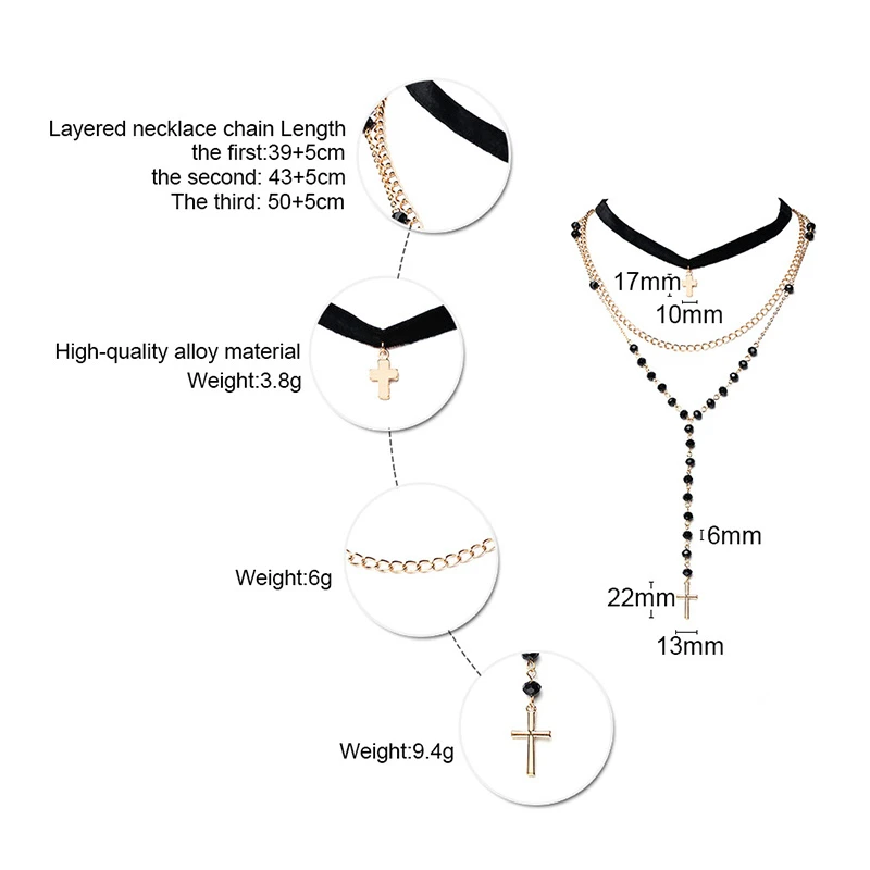 

Vnox 3 Pcs in One Set Multi Layered Beads Cross Choker Necklaces for Women Statement Collar Gifts for Her Jewelry