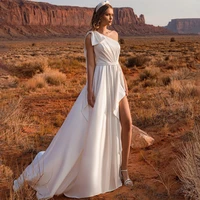eightree boho beach wedding dresses 2021 simple one shoulder bridal dress white satin high split a line wedding gowns plus size
