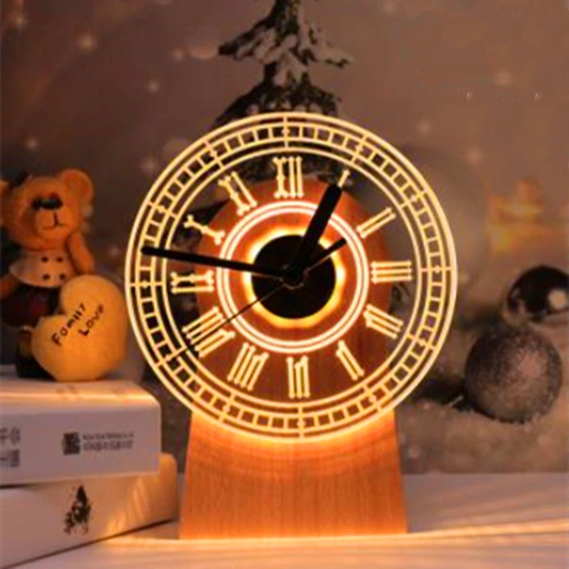 

Светодиодные часы, 3D светильник с USB-зарядкой, креативный подарок, маленькая настольная лампа, прикроватная лампа для спальни, декоративная ...