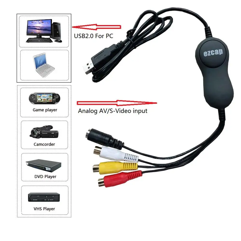 Устройство видеозахвата USB2.0 для MAC 10.15.1 Windows от VHS до DVD5.0 | Электроника