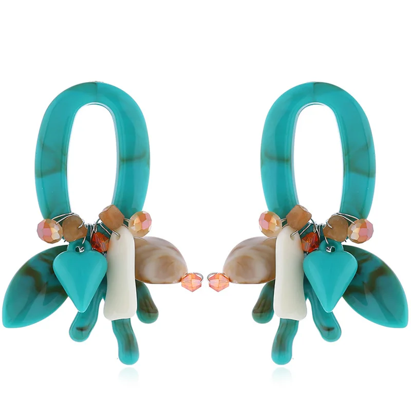 

QMHJE Boho Flower Women Dangle Statement Earrings Resin Charms Coral Layers Beads Drop Earrings Vintage Ethnic Jewelry ACE004