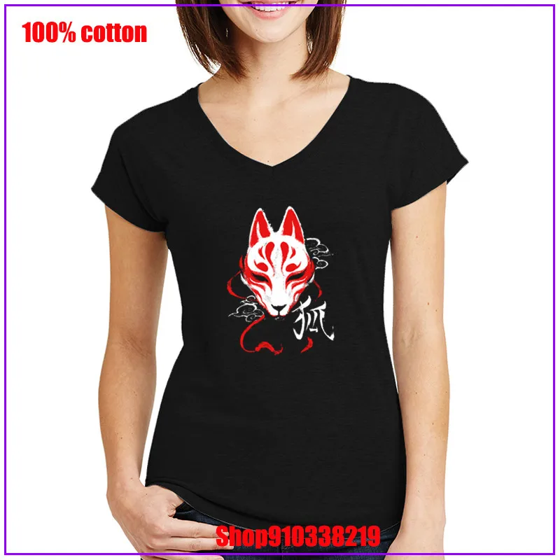 Маска кицунэ лиса 2020 уличная Женская игра японская женская футболка смешная