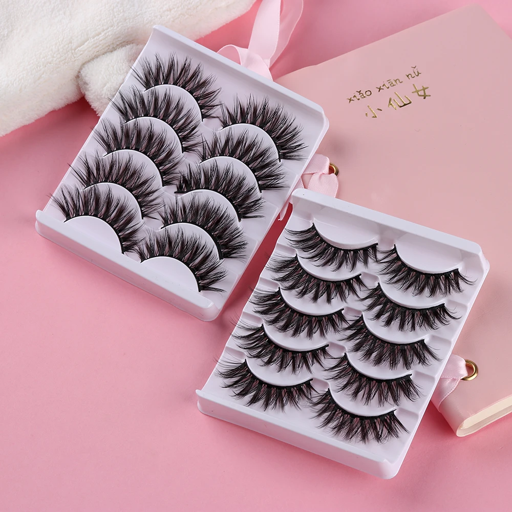 5 Pairs Soft 3D Mink Hair False Eyelashes Wispy Multilayers Thick Cross Natural Long Lashes Extension Eye Makeup Tools Handmade | Красота и