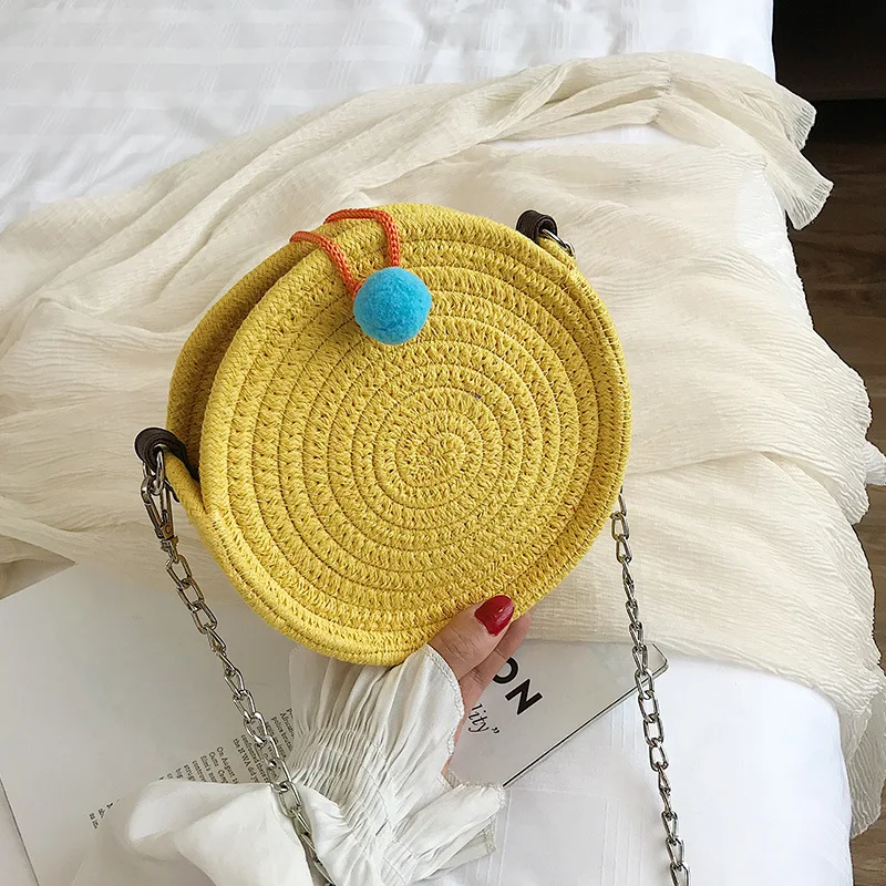 

Round Women's Shoulder Bag Cotton Rope Woven Handbag Women Bohemian Straw Beach Bags Handmade Females Messenger Crossbody Bag