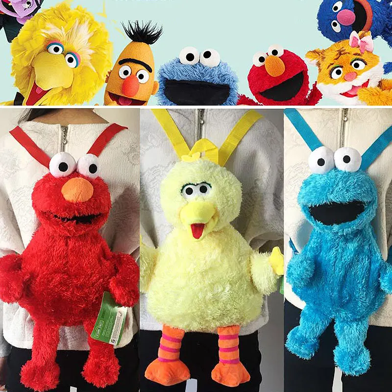 Mochila De felpa de Barrio Sésamo para niños, bolso de hombro de alta calidad, de 45cm, dibujos animados, Elmo, galleta azul, Chico, pájaro grande