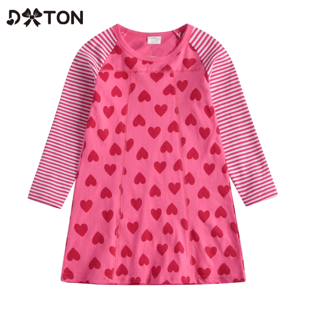 

DXTON Baby Girls Dresses 2020 Winter Kids Dress For Girls Stripe Children Clothing Heart Pattern Cotton Girls Casual Dress 3-8Y