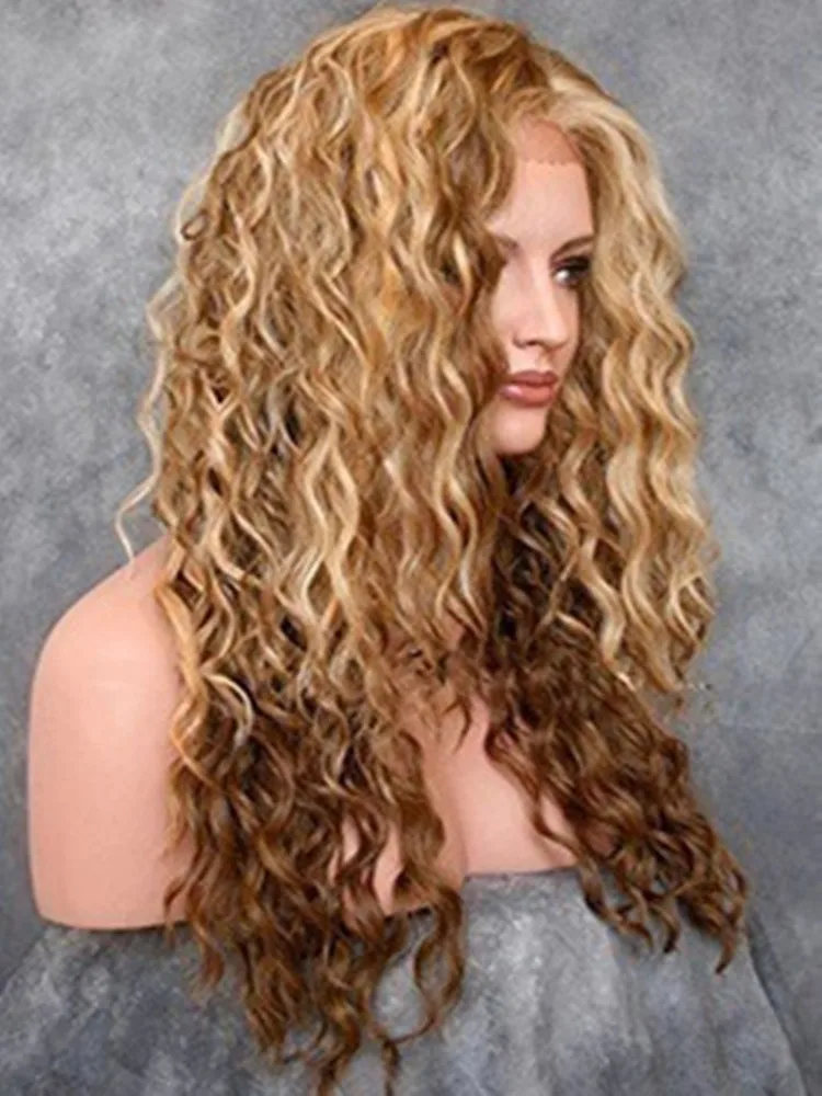 

Women Multicolor long curly hair front lace hand woven Carnival Halloween wig