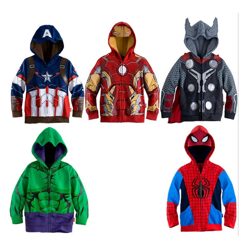 Marvel Sweatshirt Hulk Spider-Man Captain America Avengers Sweater Cartoon Top Zipper Hoodie Children's Clothes