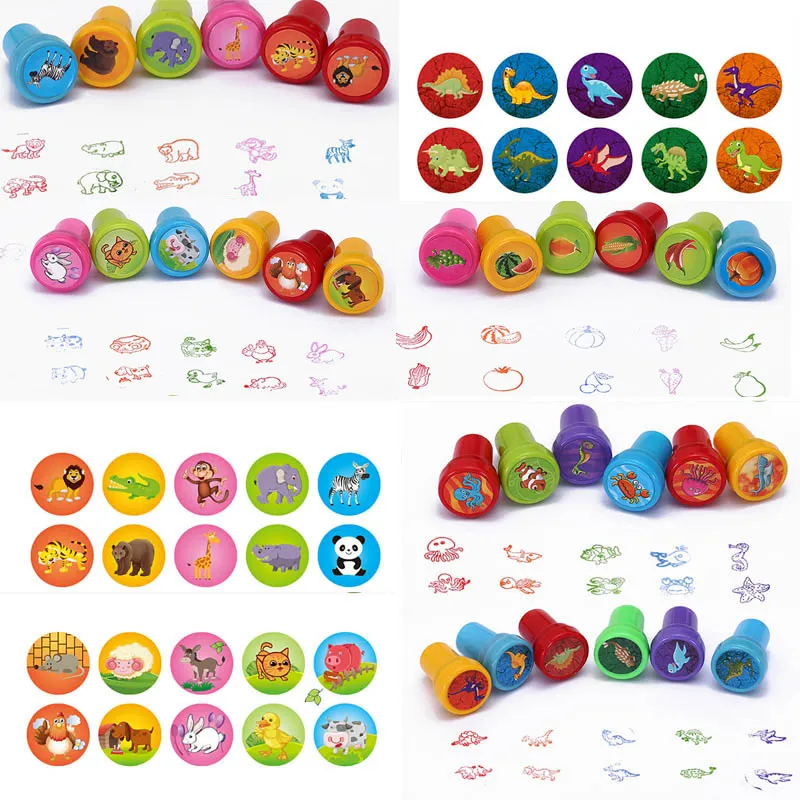 

Round Multicolor Fun 10 Pcs Cute Panda Child DIY Scrapbook Kids Stamp Cartoon Rubber Stamps Scrapbooking Reward Toy