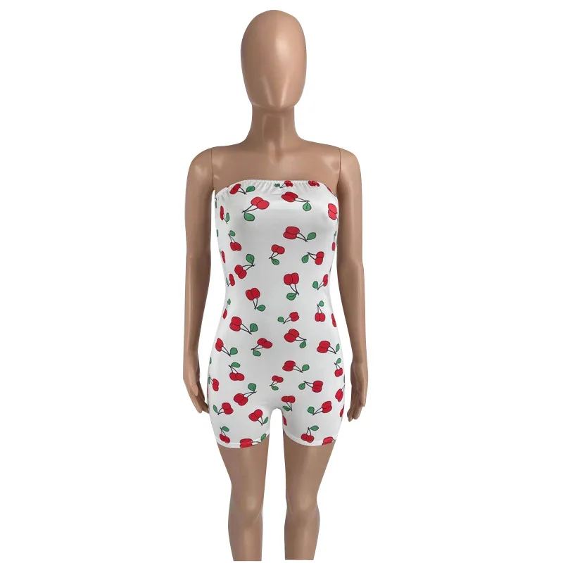 

ZOOEFFBB Aesthetic Print Off Shoulder Bodycon Playsuit for Summer Cute Casual Clothes Rompers Womens Jumpsuit Sexy Club Outfits