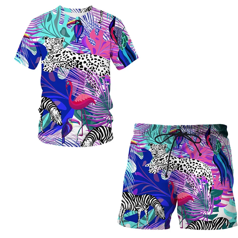 Мужской летний комплект из двух предметов футболка и штаны с 3d-леопардовым