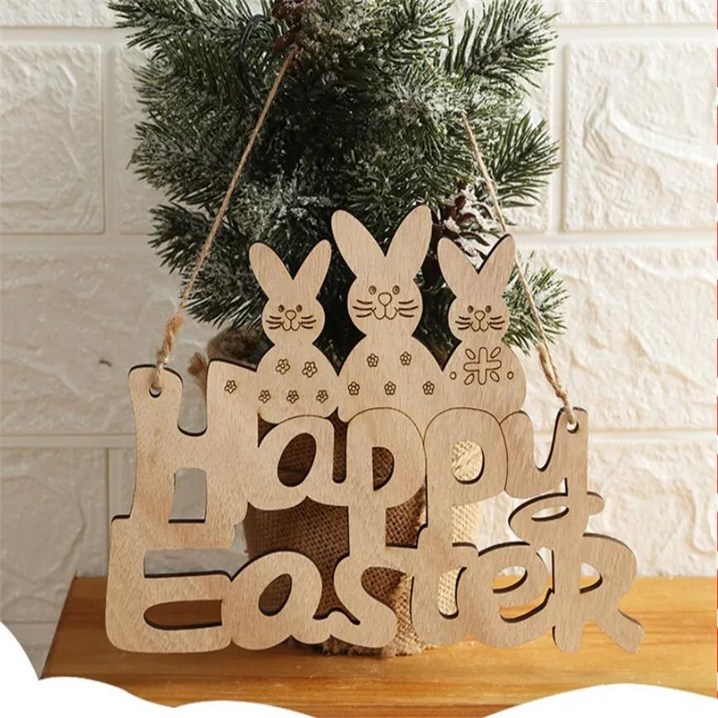 

20*15 CM Happy Easter Rabbit Wooden Decoration DIY Hanging Pendents Craft Bunny Ornaments Party Supplies Wood