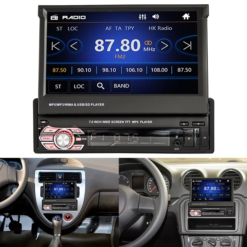 Авто Выдвижной 1 Din 7 дюймов автомобильное радио Hd Touch Sn Mp5 плеер Bluetooth Радио Usb Tf Fm