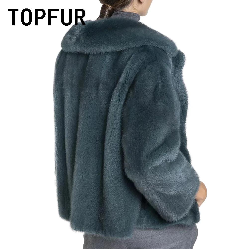 TOPFUR Lapel Dark Green Genuine Mink Fur Coat Women Winter Simple Casual Outertwear 2022 New Warm Luxury Fur Jacket Female