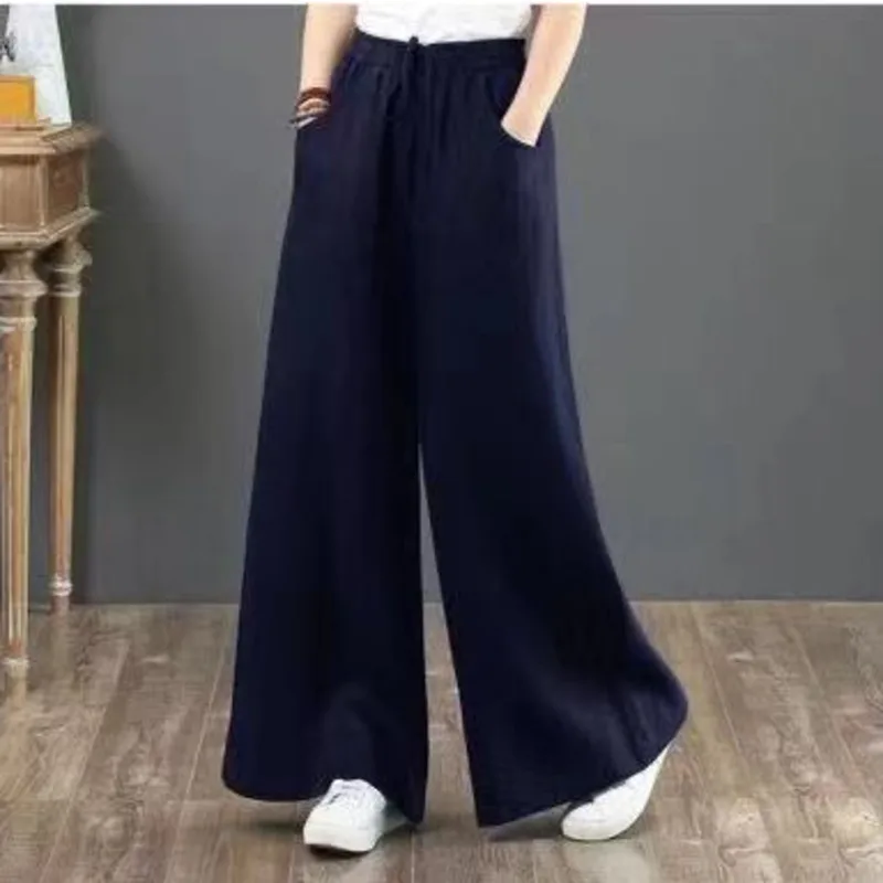 

IEQJ High Waist Cotton Linen High Waist Mopping Pants Straight Wide Leg Pants New Loose Women Fashion Spring Autumn 2021 3F1622