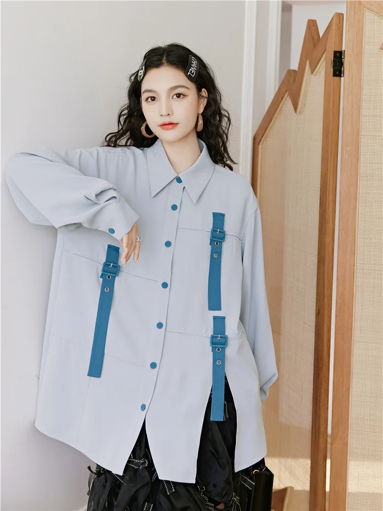 

LANMREM Asymmetric Shirt Women's 2021 Spring And Summer Loose Plus Size Green Shirts Office Ladies Elegant Top 2D1458