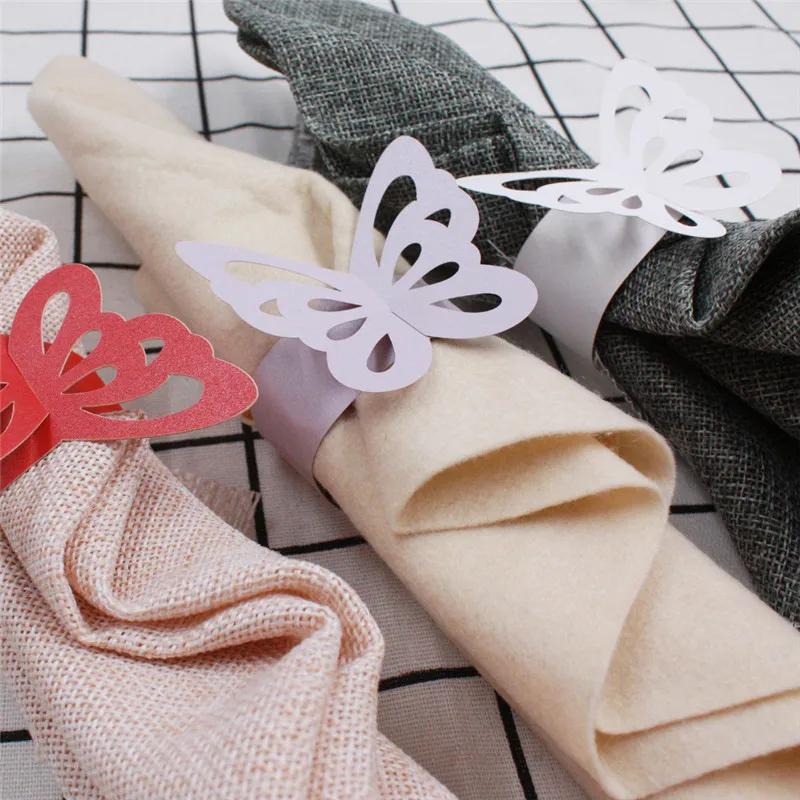 50 шт. перламутровая Бумага салфетка с бабочкой кольца Свадебные вечерние