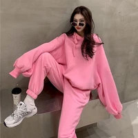 long sleeved plus fleece hoodies loose casual pants oversized two piece sets womens outfits clothes lounge wear fall clothes