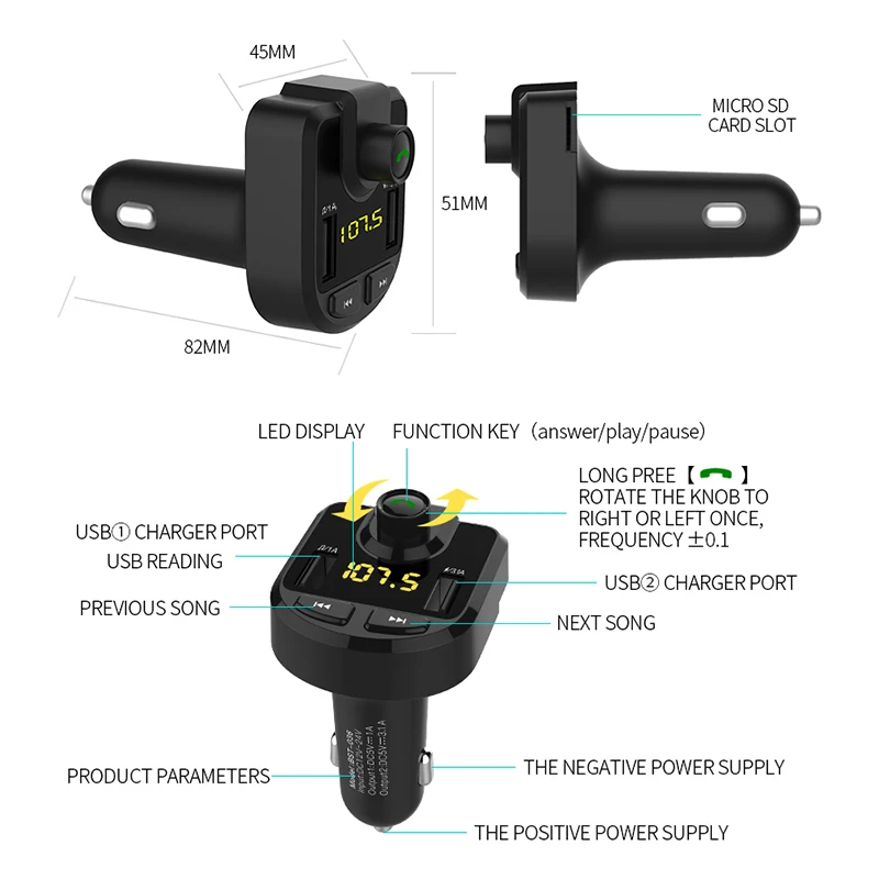 Mp3 плеер с Bluetooth автомобильный FM трансмиттер модулятор двойное зарядное